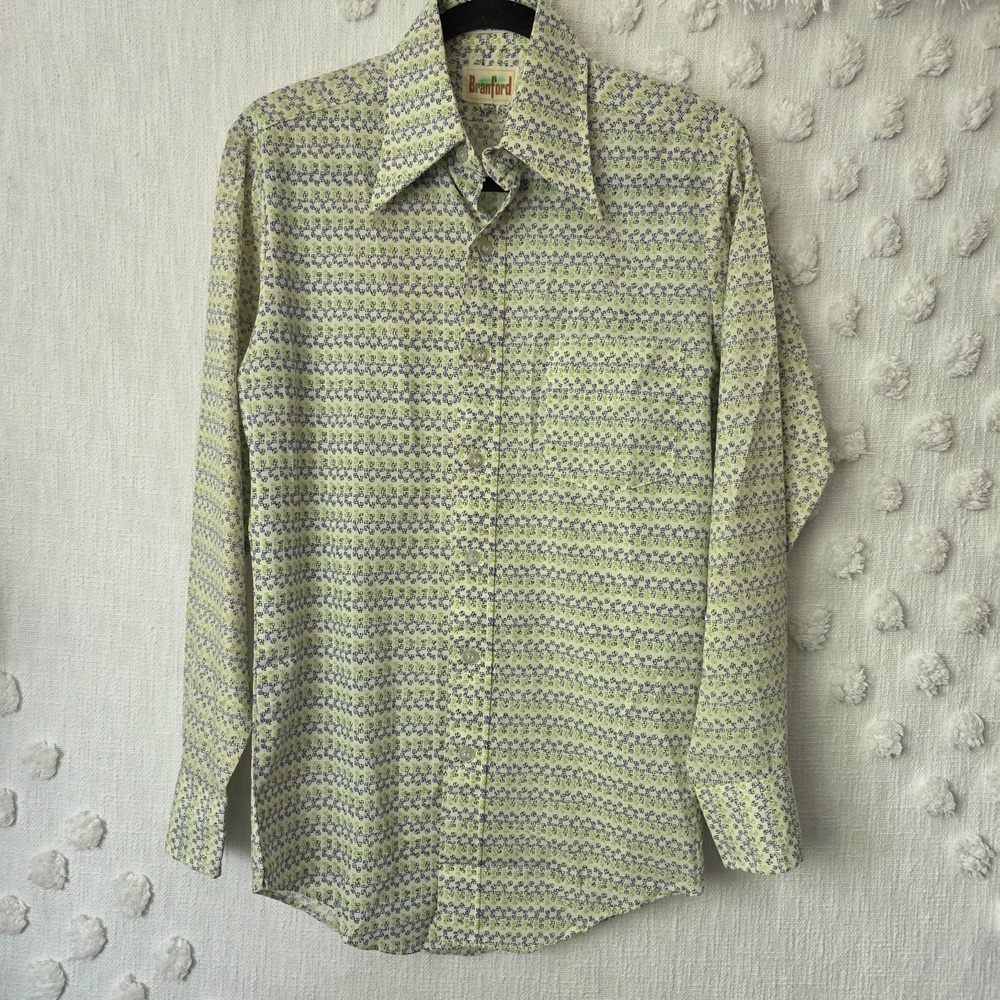 Vintage Branford Wing Collar Patterned Men's Shirt